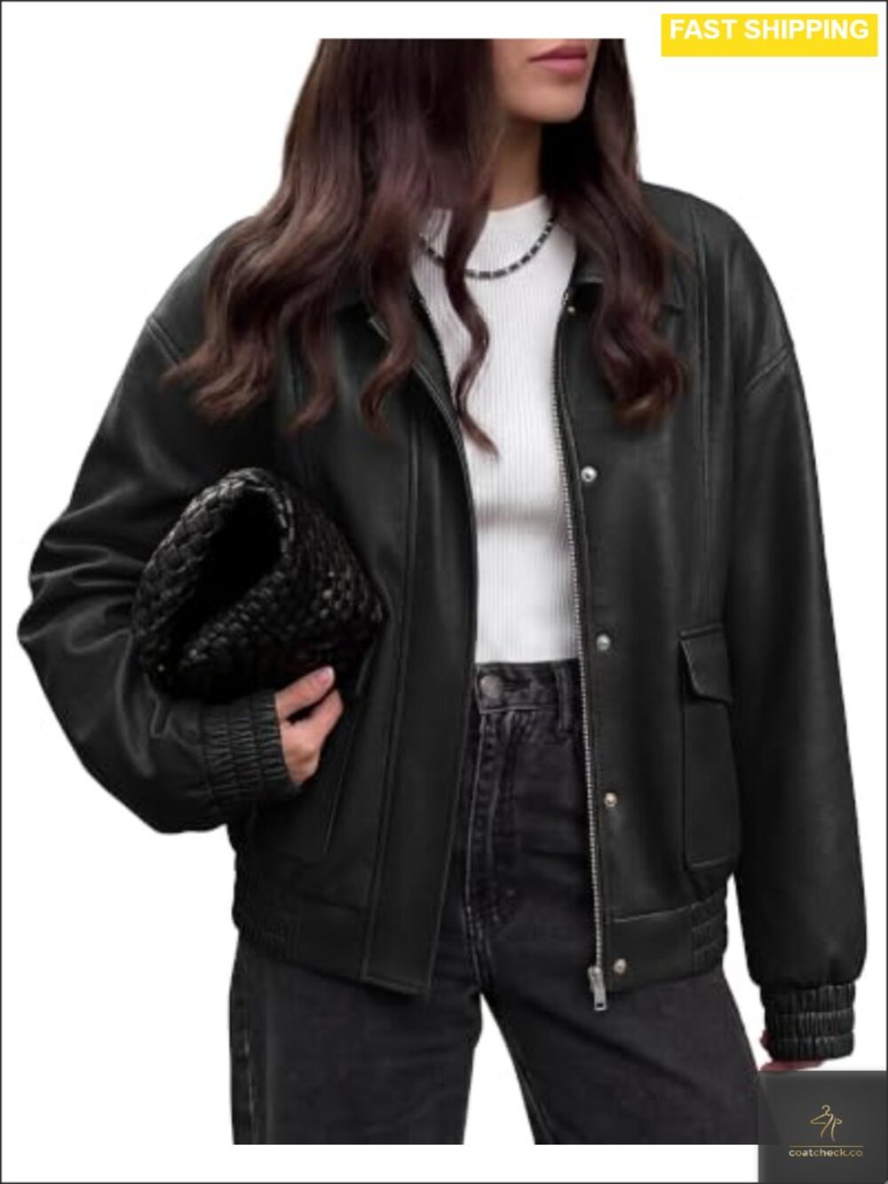Faux Leather Jacket Women Snap Zip Oversized Casual Jacket Fall Winter